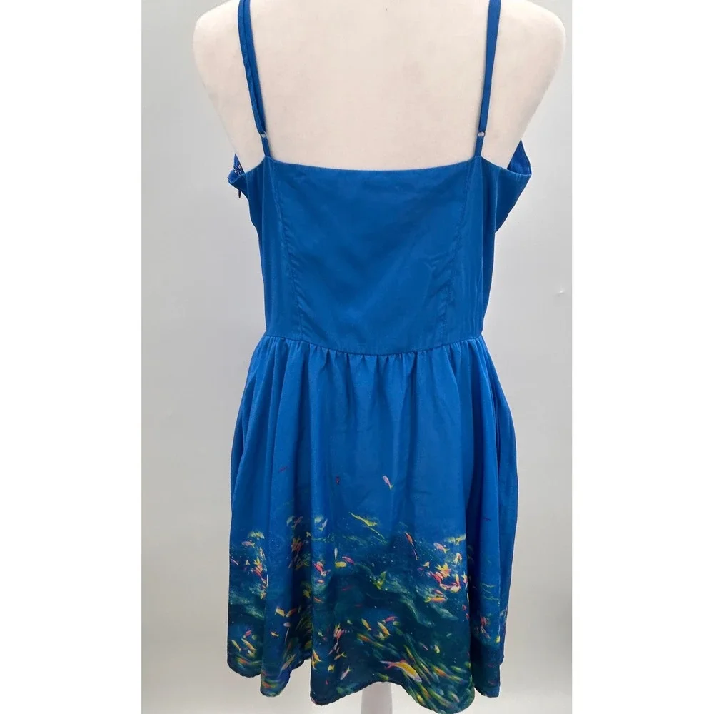 L'Amour by Nanette Lepore Blue Cutout Sundress with Pockets Ocean Print Tropical